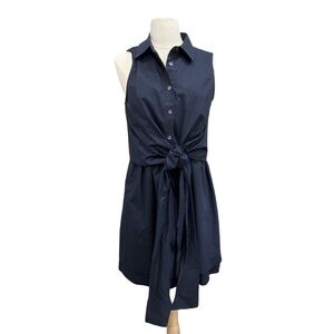 Derek Lam 10 Crosby Navy Poplin Sleeveless Shirt Dress Tie Waist Size 8